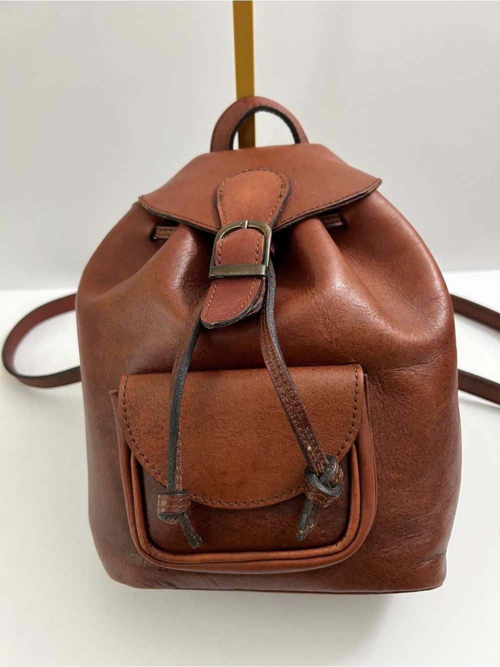 Classic Brown Leather Mini Backpack - unisex. Project bag.